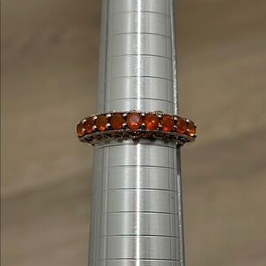 Orange Cubic Zirconia 925 Silver Plated Ring with Gold Tone Overtone